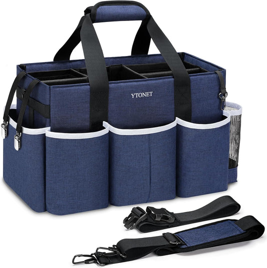 Wearable Cleaning Caddy Bag, Large Cleaning Supplies Organizer with 4 Foldable Dividers