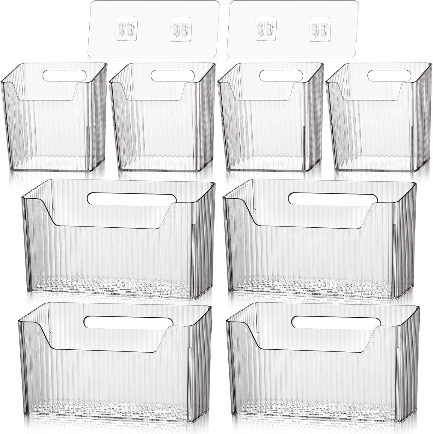 8 Pcs Storage Organizer Bins Wall Mounted Organizer Basket Plastic Cabinet Door Bins Stackable Hanging Baskets for Organizing for Wall Refrigerator Kitchen Bathroom Pantry(3.94'',Clear)