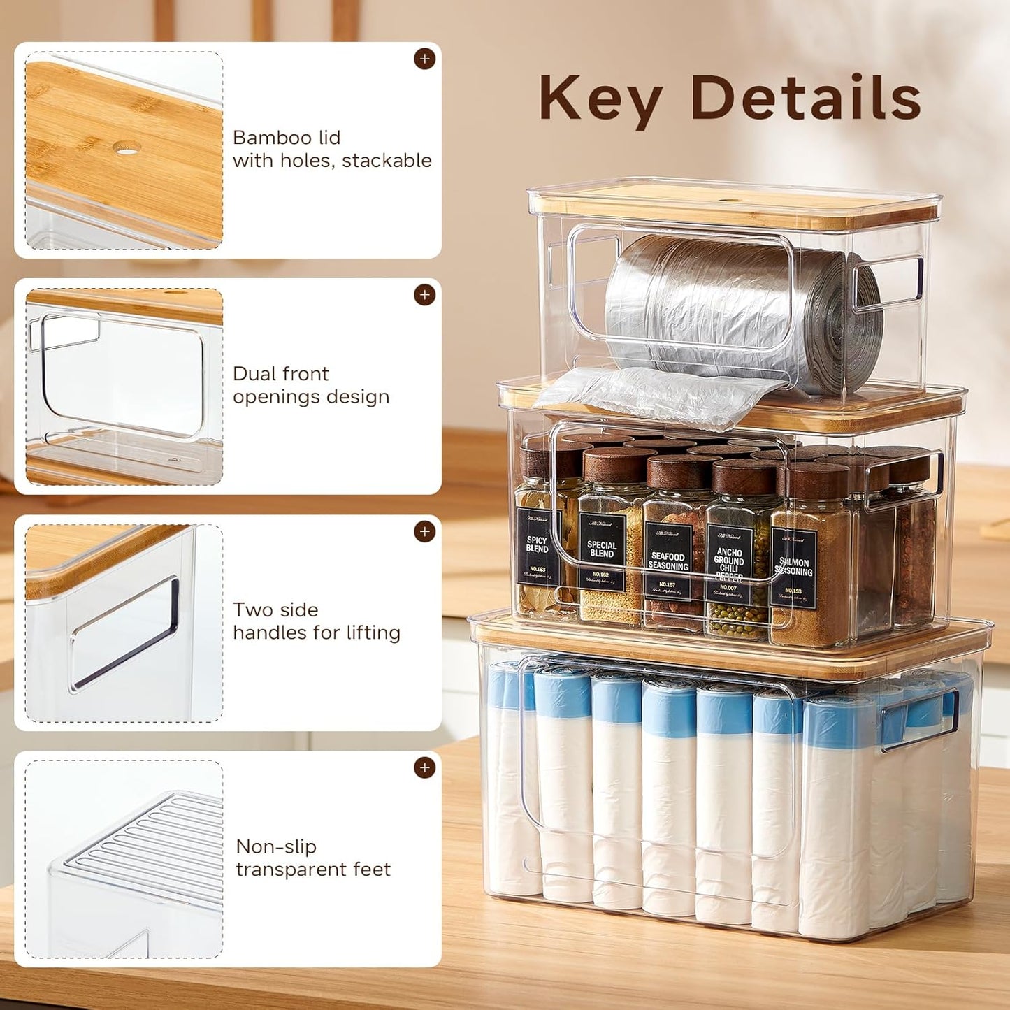 3-Pack Trash Bag Holder,Trash Bag Dispenser with Bamboo Lid