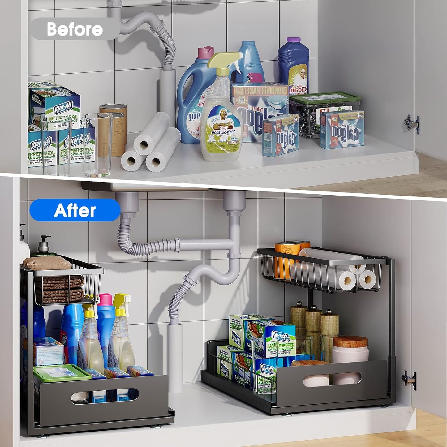 Under Sink Organizer, 2 Tier Pull-Out Cabinet Storage Shelf