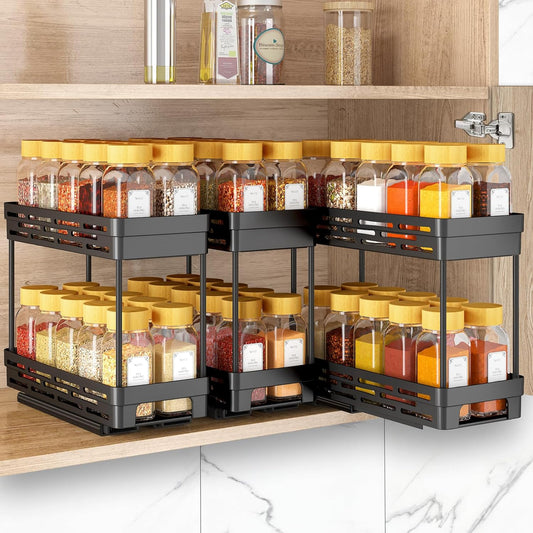 Pull Out Spice Rack Organizer for Cabinet, 3 Packs Slide Out Spice Racks Organizer