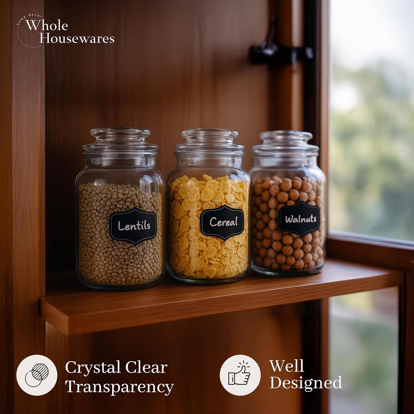 Glass Canisters with Airtight Lids Set of 3 - Glass Storage Jars for Candy, Cookie, Flour, Sugar