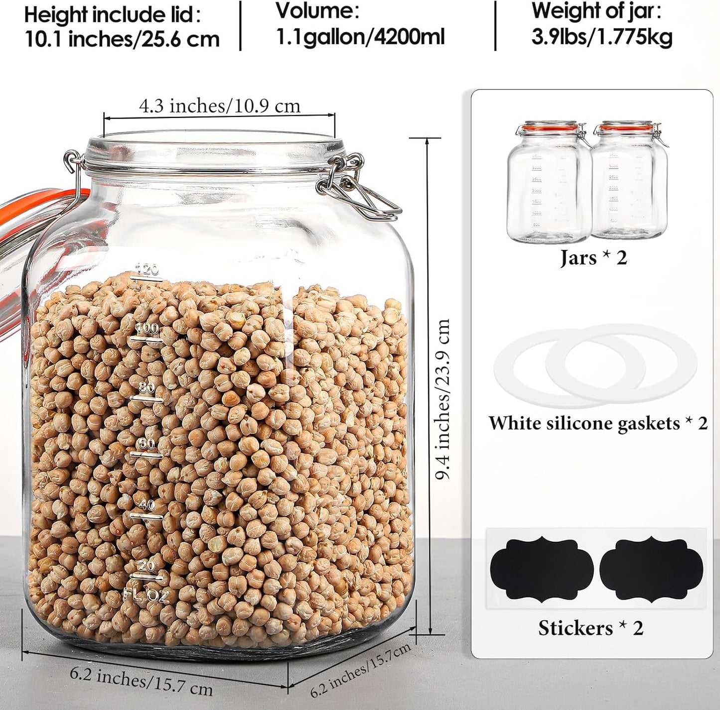 [UPGRADE] 2 Pack Square Super Wide Mouth Airtight Glass Storage Jars with Lids