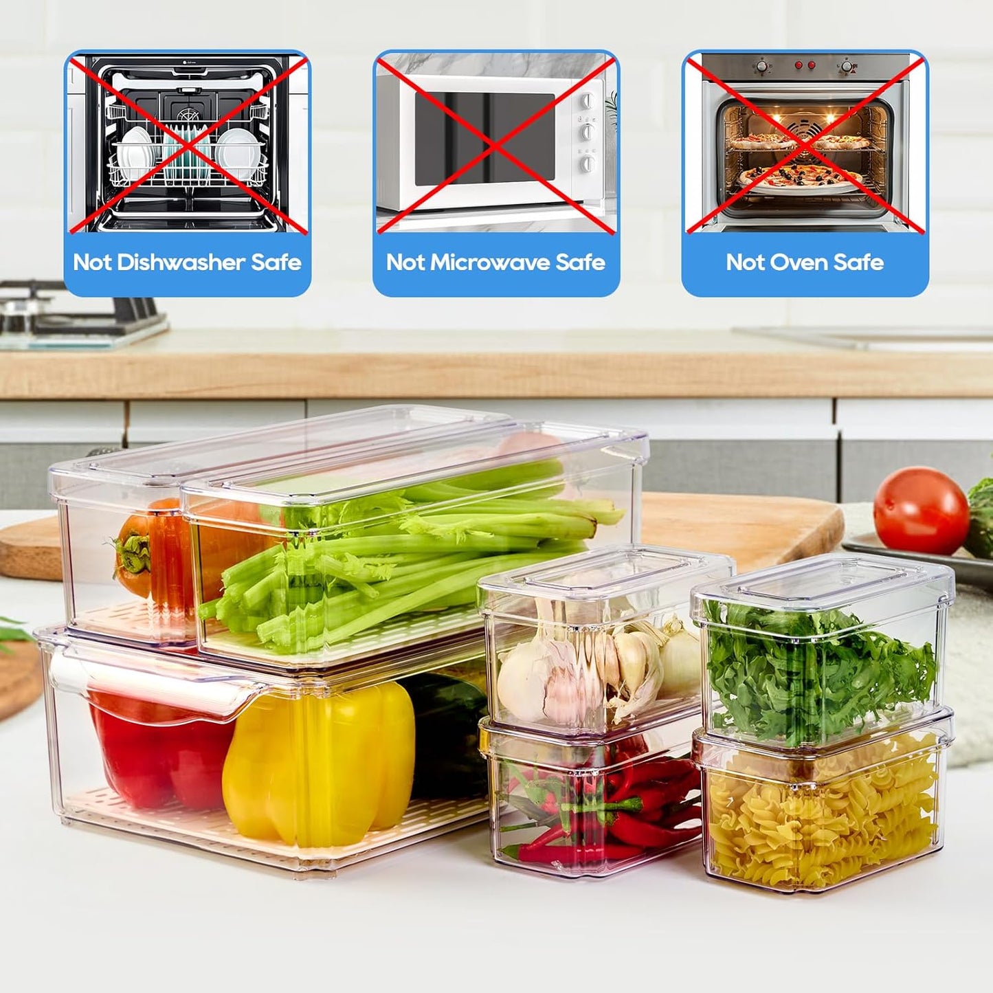 14 Pack Fridge Organizers, Refrigerator Organizer Bins with Lids