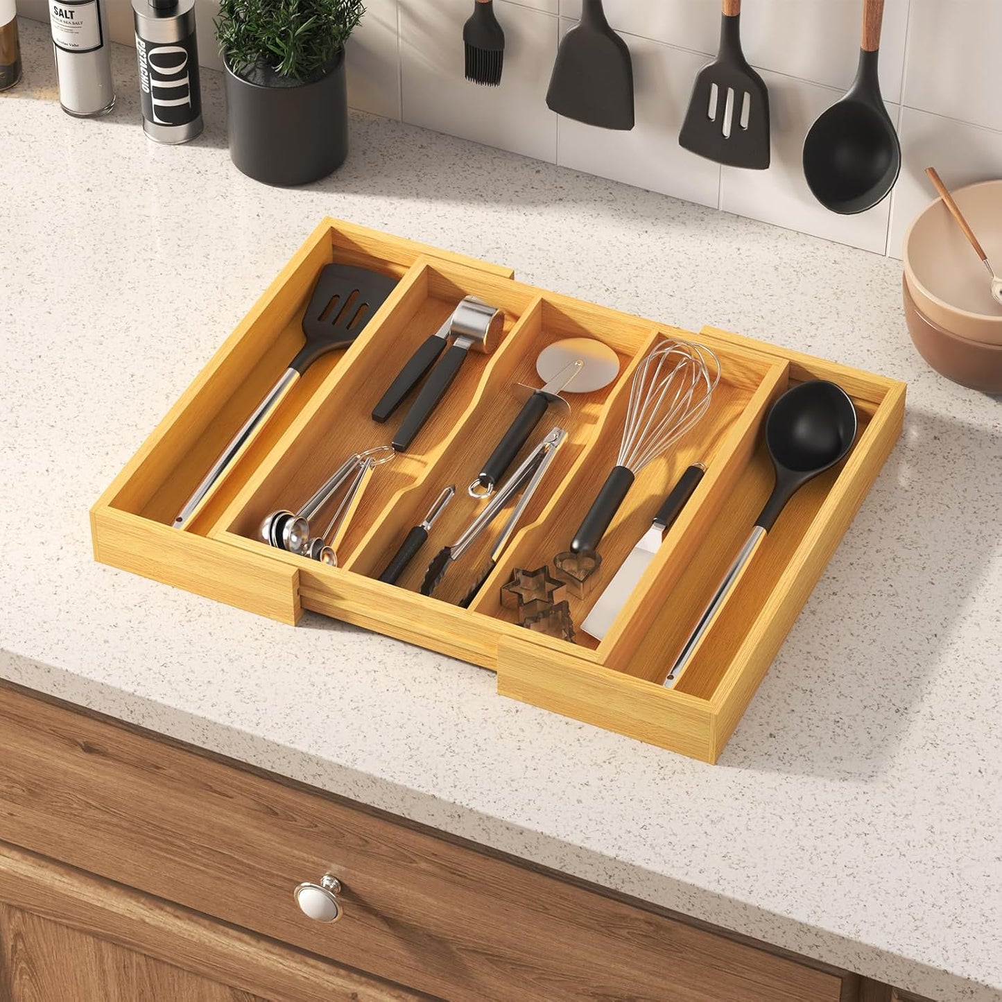 Utensil Organizer for Kitchen Drawer, Expandable Cooking Utensil Tray