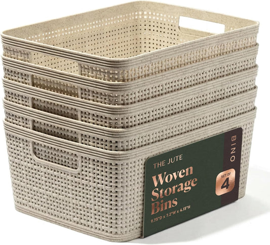 Woven Plastic Basket | Small (Natural), 5-Pack | THE JUTE COLLECTION | Home Organization