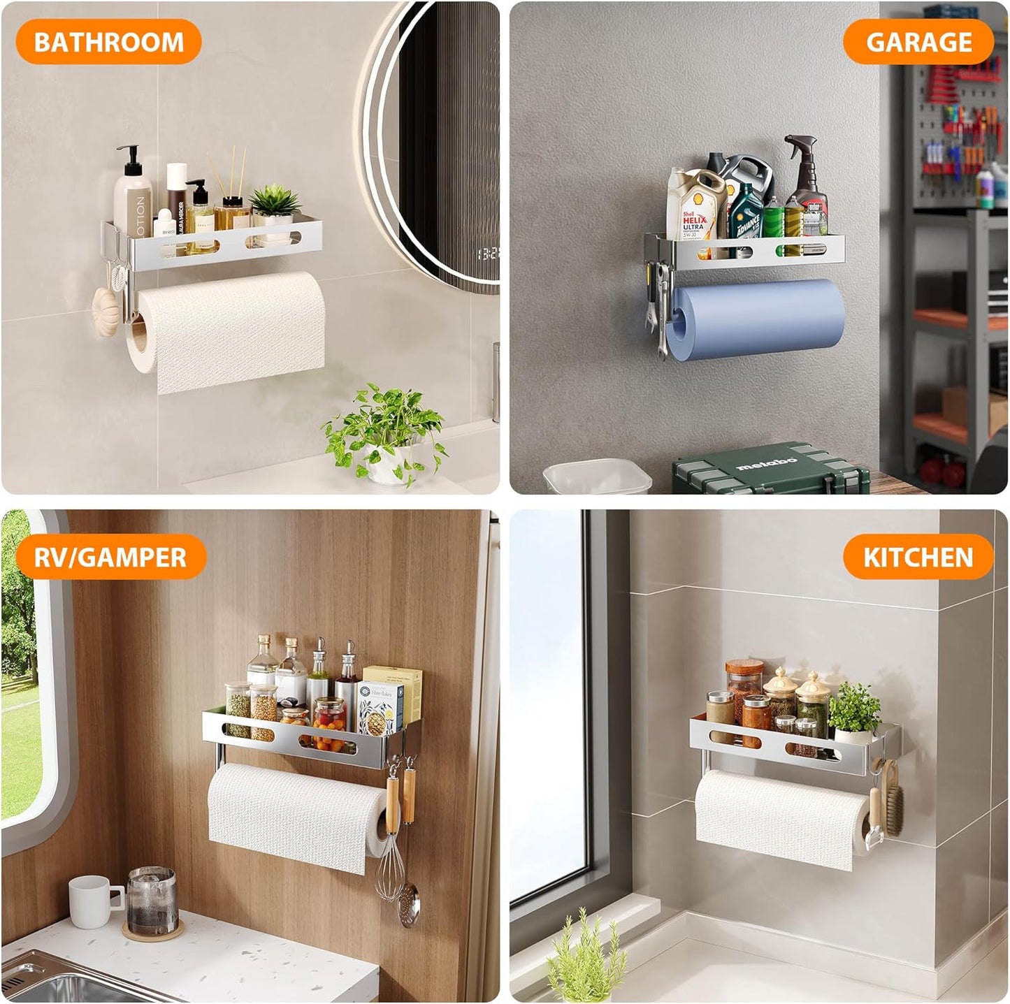 Paper Towel Holder Wall Mount for Bathroom, Paper Towel Holder with Shelf for Kitchen