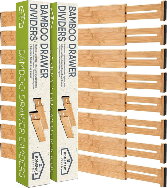 Bamboo Drawer Dividers Adjustable & Expandable, Kitchen Drawer Organizer, Ideal for Silverware