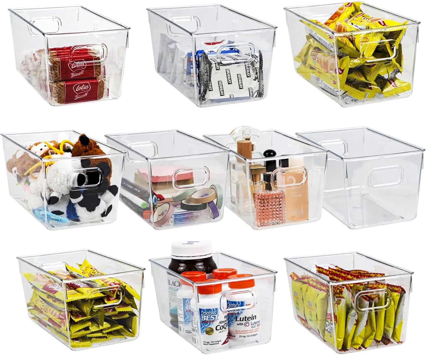 10 PACK Clear Storage Bins Clear Storage Containers for Kitchen Pantry Organization