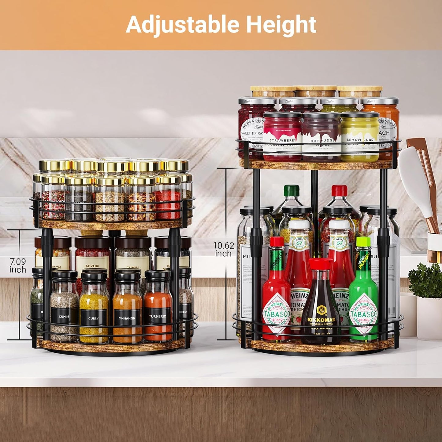 Lazy-Susan-Organizer-Spice-Rack, Rotating Spice Organizer For Cabinet Pantry
