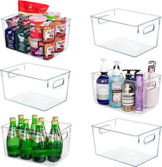 Clear Plastic Storage Bins-6 Pack Large Pantry Organizers and Storage Containers for Kitchen