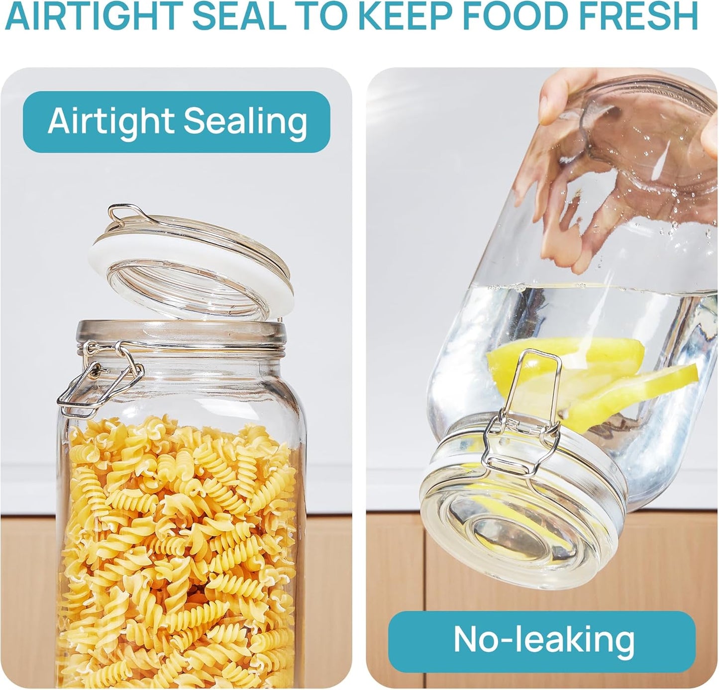 78oz Glass Food Storage Jars with Airtight Clamp Lids, 3 Pack Large Kitchen Canisters for Flour