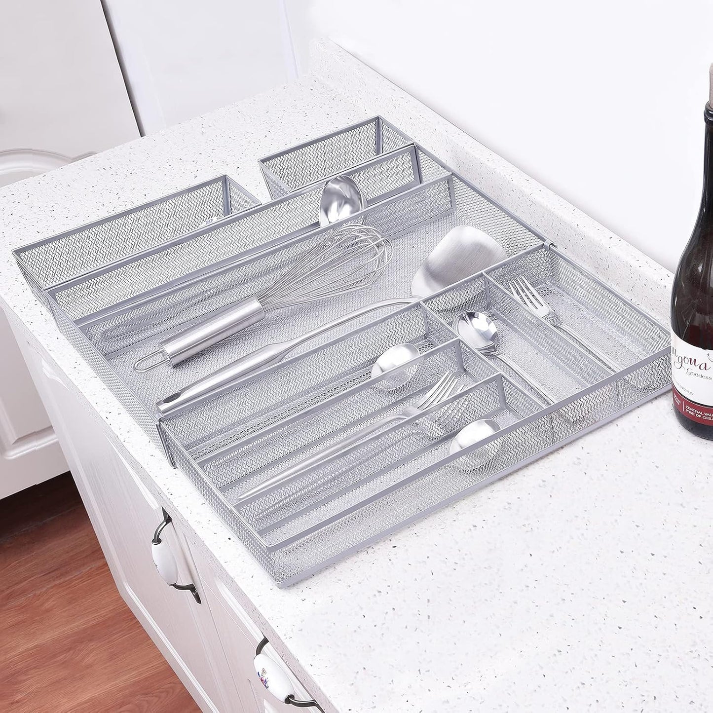 Expandable Silverware Drawer Organizer, Metal Mesh Large Kitchen Flatware Cutlery Tray