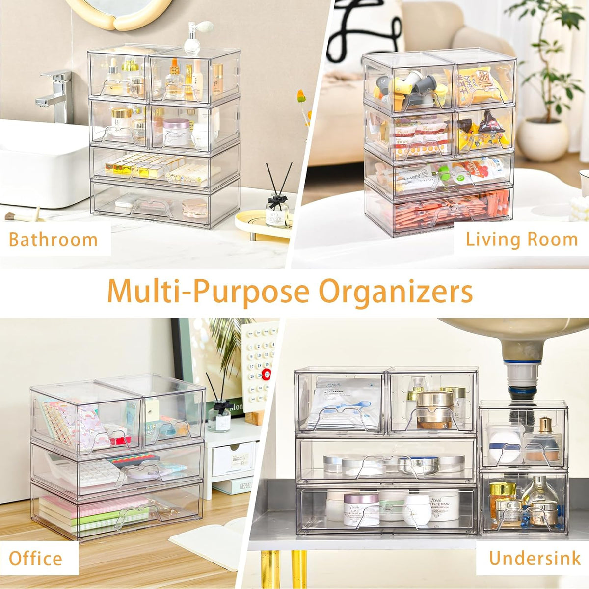 4 Pack Stackable Storage Drawers