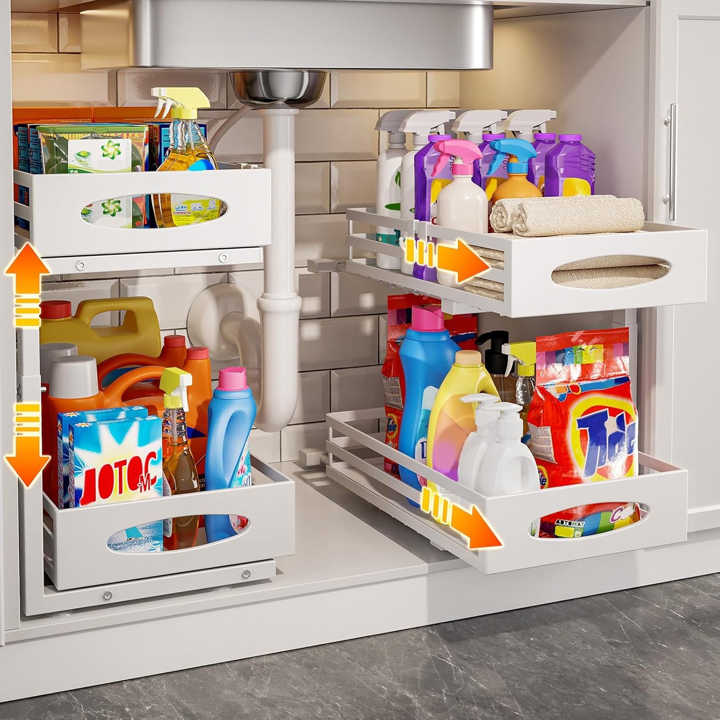 Under Sink Organizer, 2 Tier Under Sink Organizers and Storage, Adjustable Height