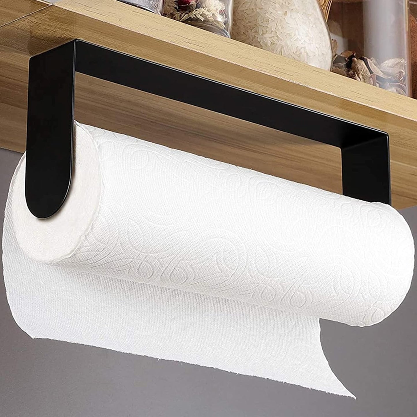 Black Paper Towel Holder Wall Mount - Under Cabinet Self Adhesive Paper Towel Rack for Kitchen