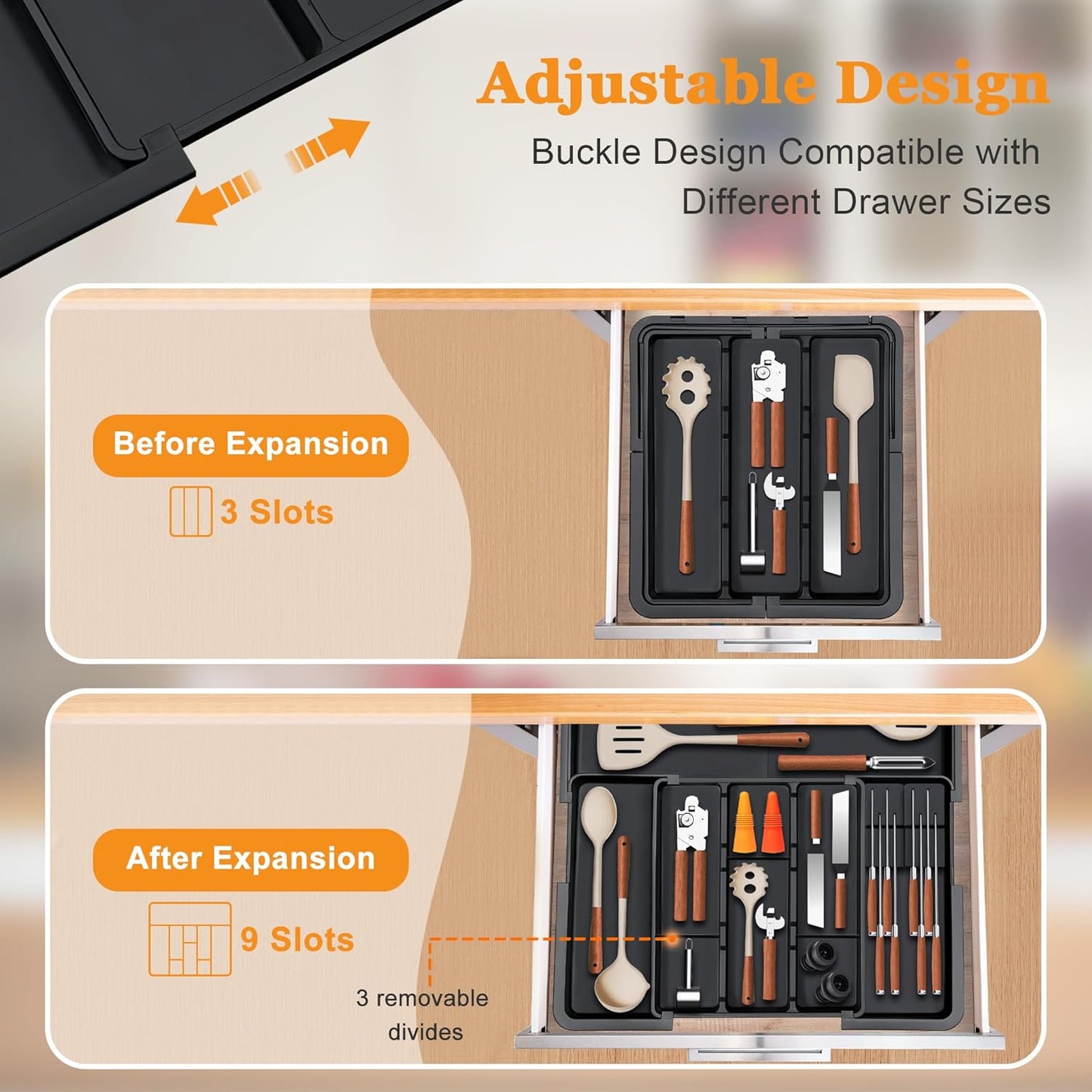 Large Utensil Drawer Organizer for Kitchen, Expandable Silverware Organizer Utensil Holder