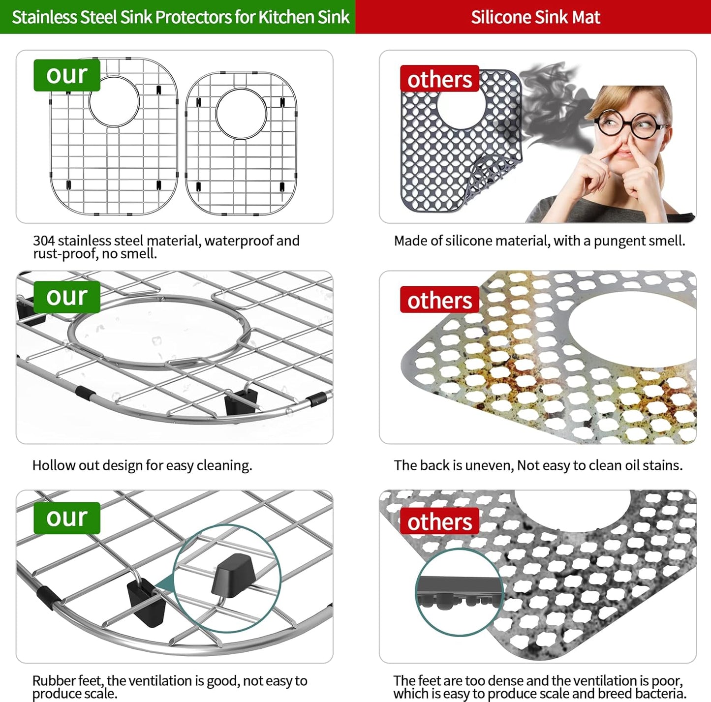 2Pack Sink Protectors for Kitchen Sink 13"x16"and 11.2"x14.5",Stainless Steel Sink Grid