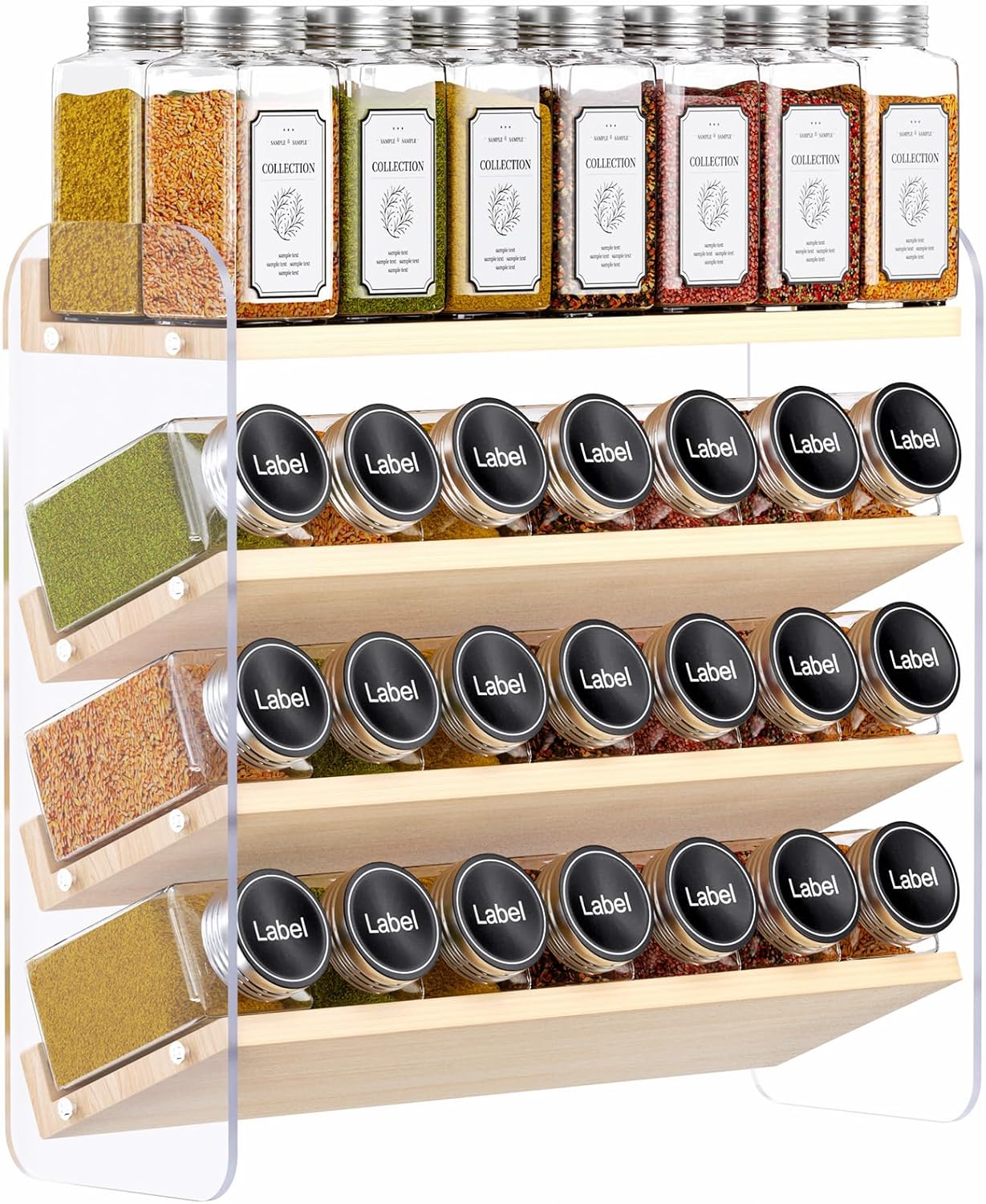 Clear Spice Rack Organizer for Cabinet, 4 Tiered Vertical Spice Shelf