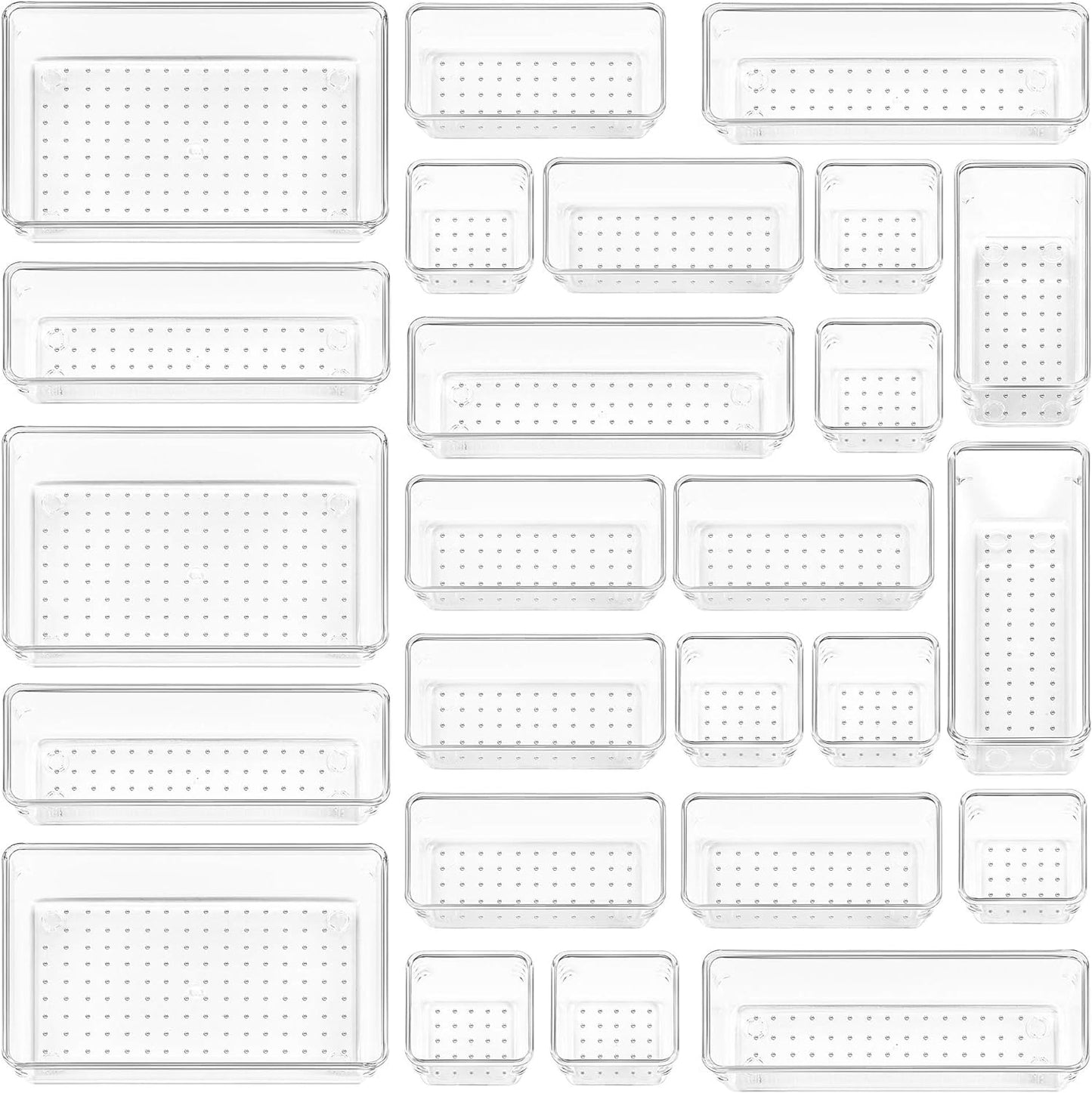 25 PCS Clear Plastic Drawer Organizers Set