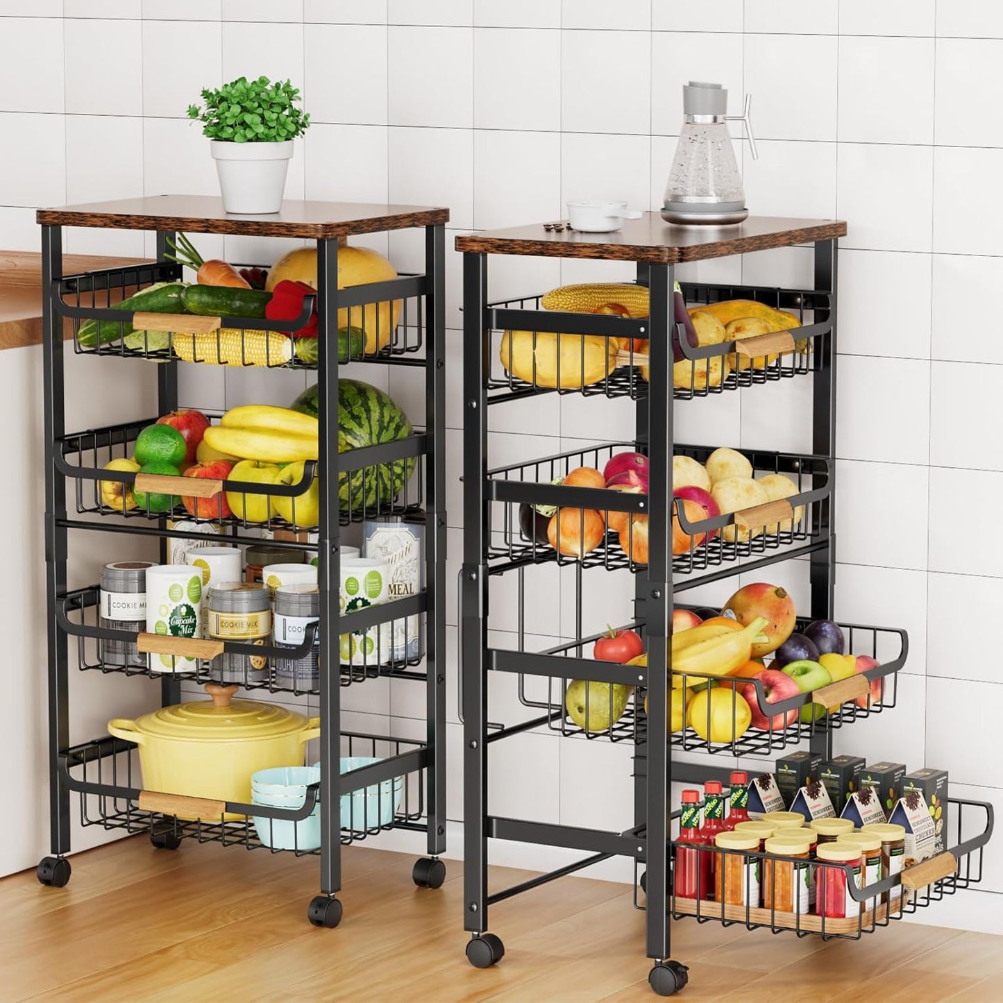 5-Tier Rolling Utility Cart, Kitchen Storage Cart with Wheels
