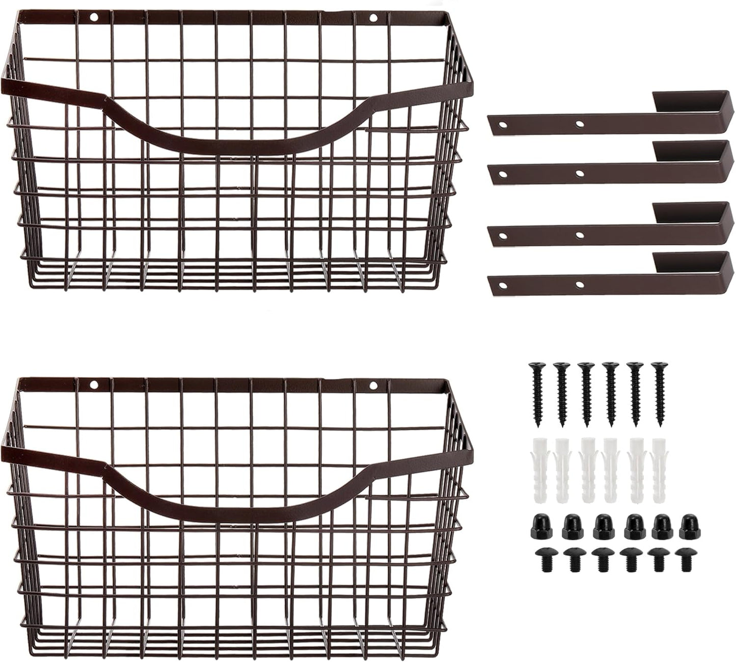 2 Pack Cabinet & Wall Mount Basket, Large Metal Wire Basket Wall Mount Hanging Basket Over Cabinet Door Organizer Bin Grid Storage Baskets for Home Kitchen Bathroom Pantry, Bronze