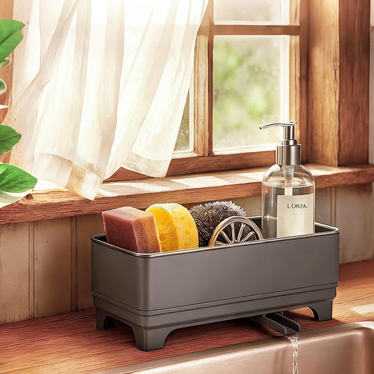 Sponge Holder for Kitchen Sink – Rustproof Stainless Steel, 360° Rotating Drain Pipe