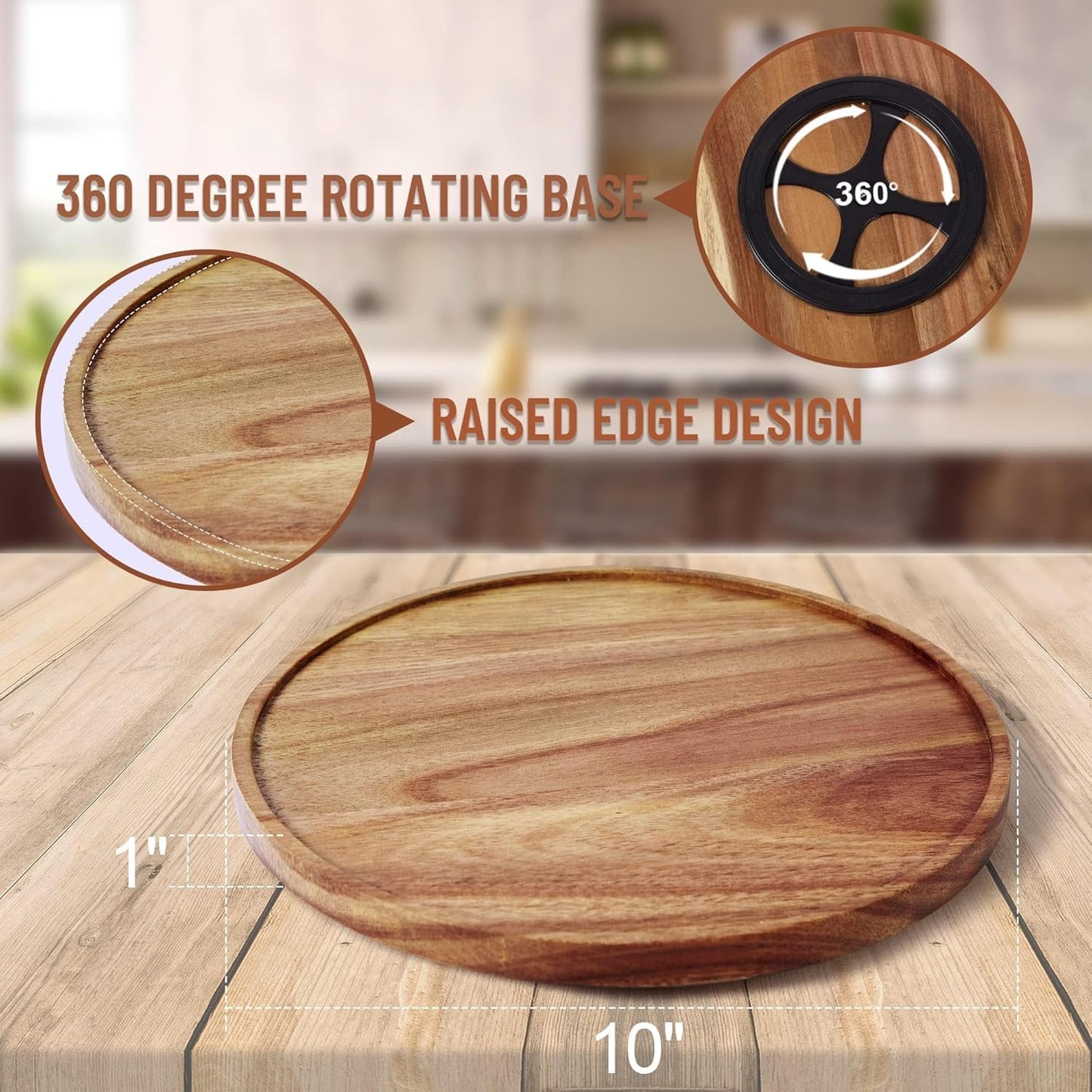 [ 2 Pack ] 10-inch Acacia Wood Lazy Susan Organizers, ACIAZAAZ Lazy Susan Turntable for Cabinet