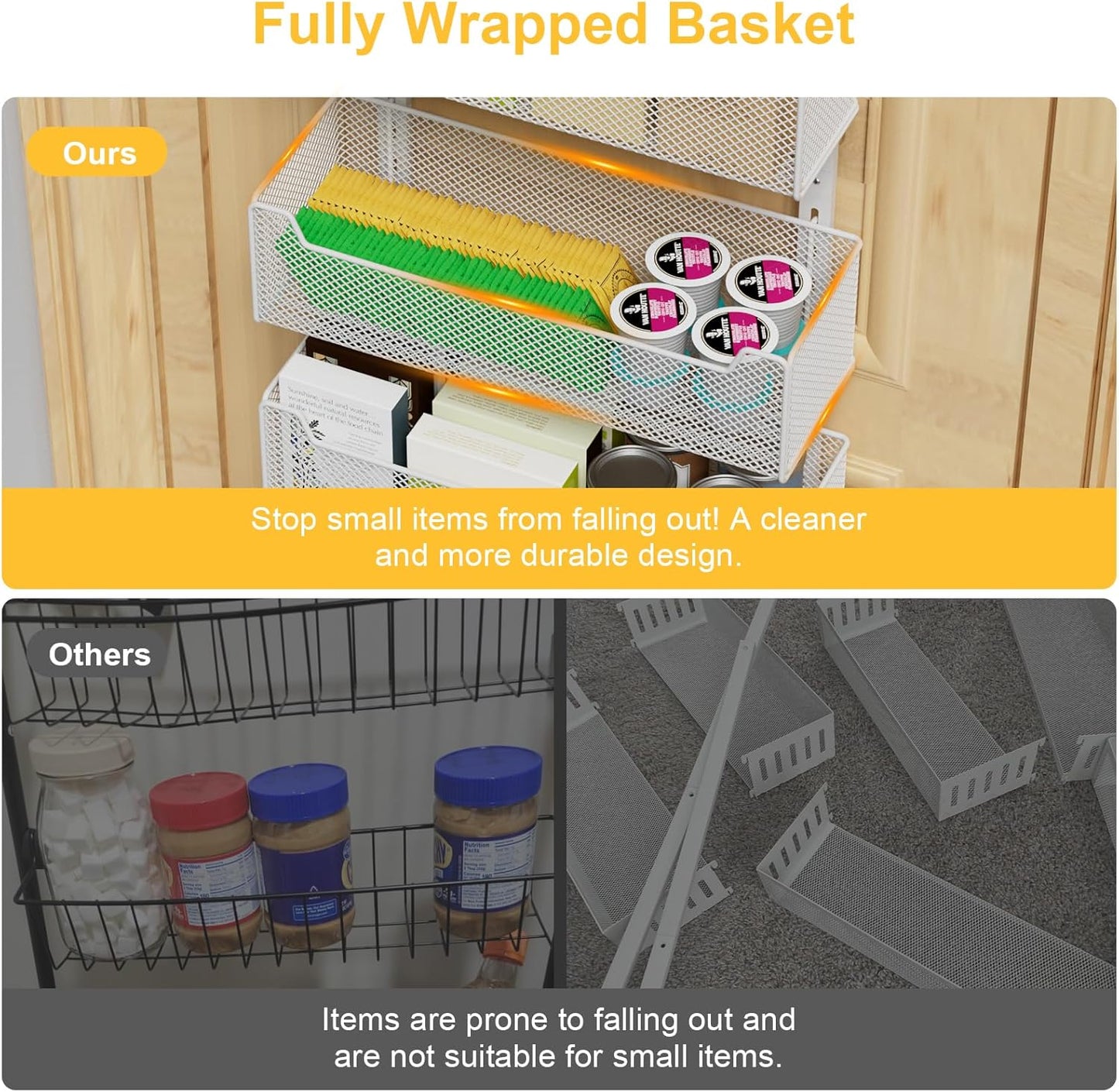 Over the Door Organizer, 8-Tier Pantry Organizer with Fully Enclosed Mesh Baskets