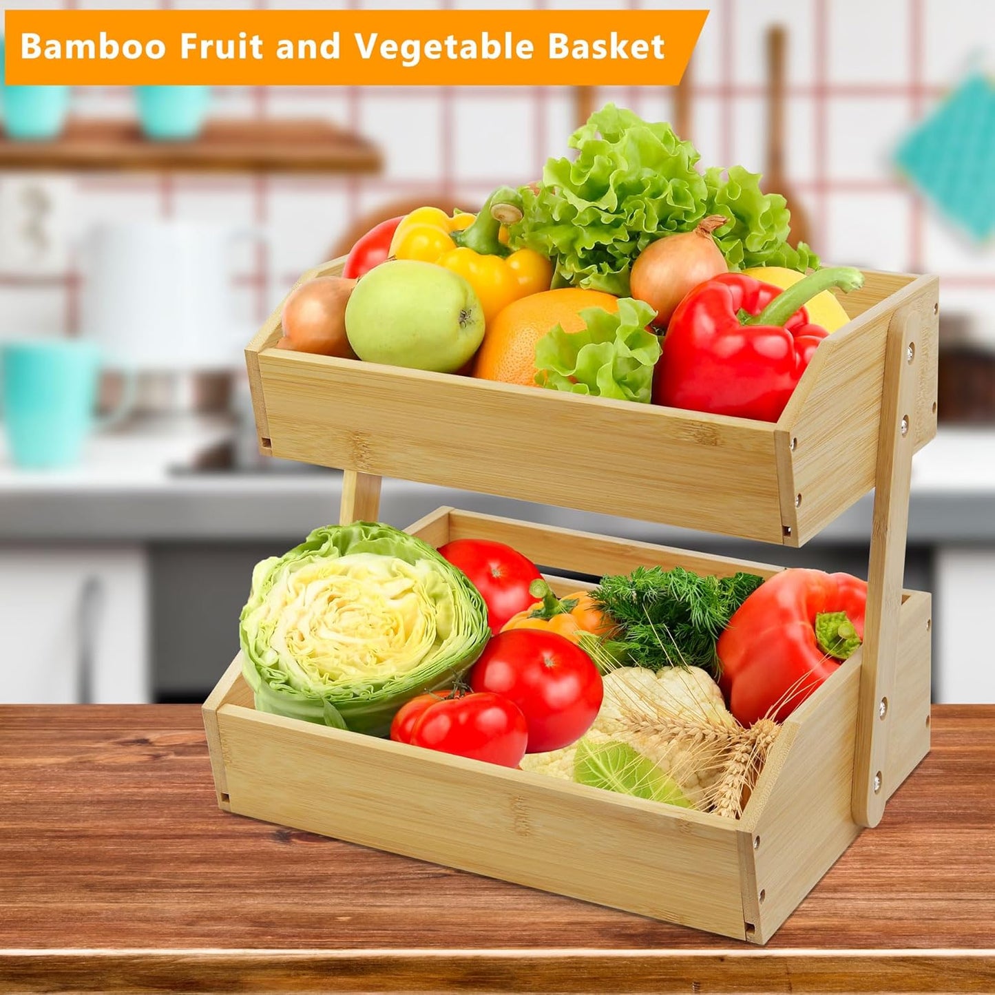 Fruit Basket Stand, 2 Tier Fruit Basket for Kitchen Counter