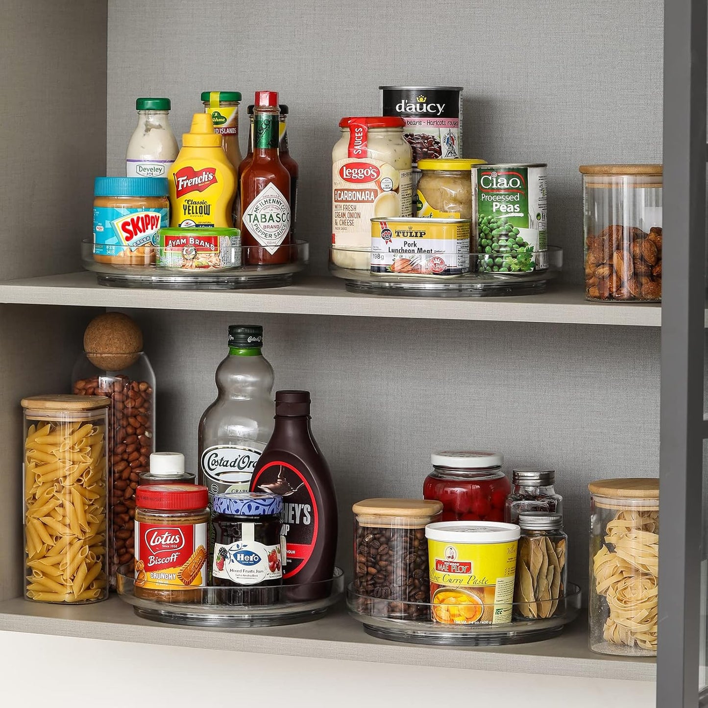 4 Pack 9 Inch Clear Acrylic Lazy Susan, Non-Skid Turntable Organizer for Cabinet, Kitchen