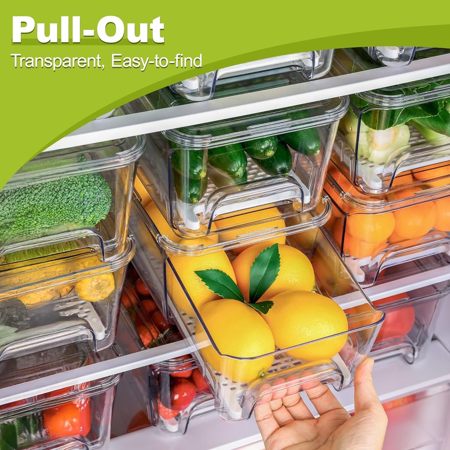 6-Pack Fridge Drawer Organizer, Pull-out Stackable Refrigerator Organizers and Storage