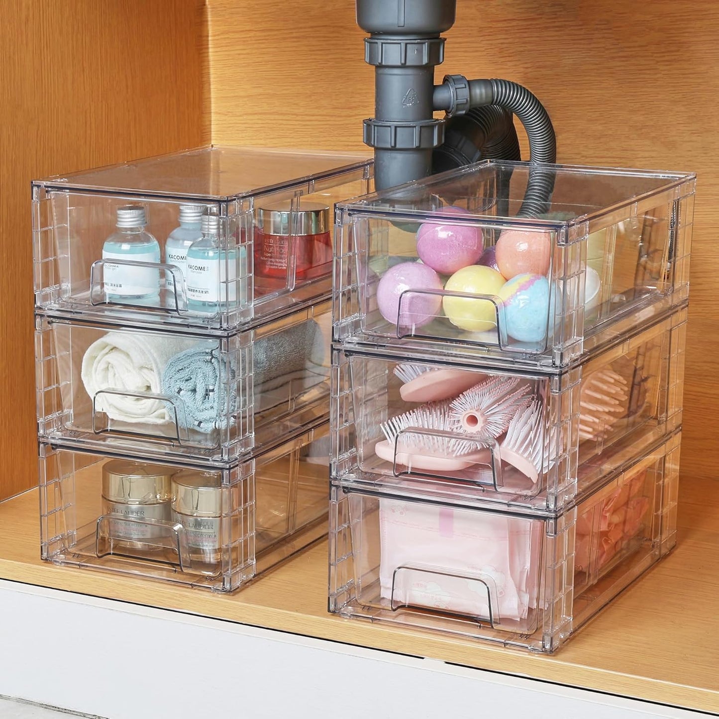 4 Pack Stackable Storage Drawers,Clear Acrylic Drawer Organizers with Handles