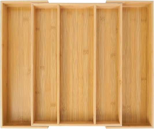 Bamboo Expandable Kitchen Drawer Organizer, Adjustable Utensil Holder and Cutlery Tray Organiser