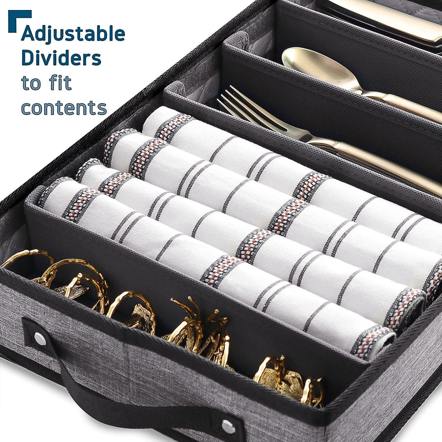 Flatware & Utensil Storage, Durable Silverware Storage Box with Padded Dividers
