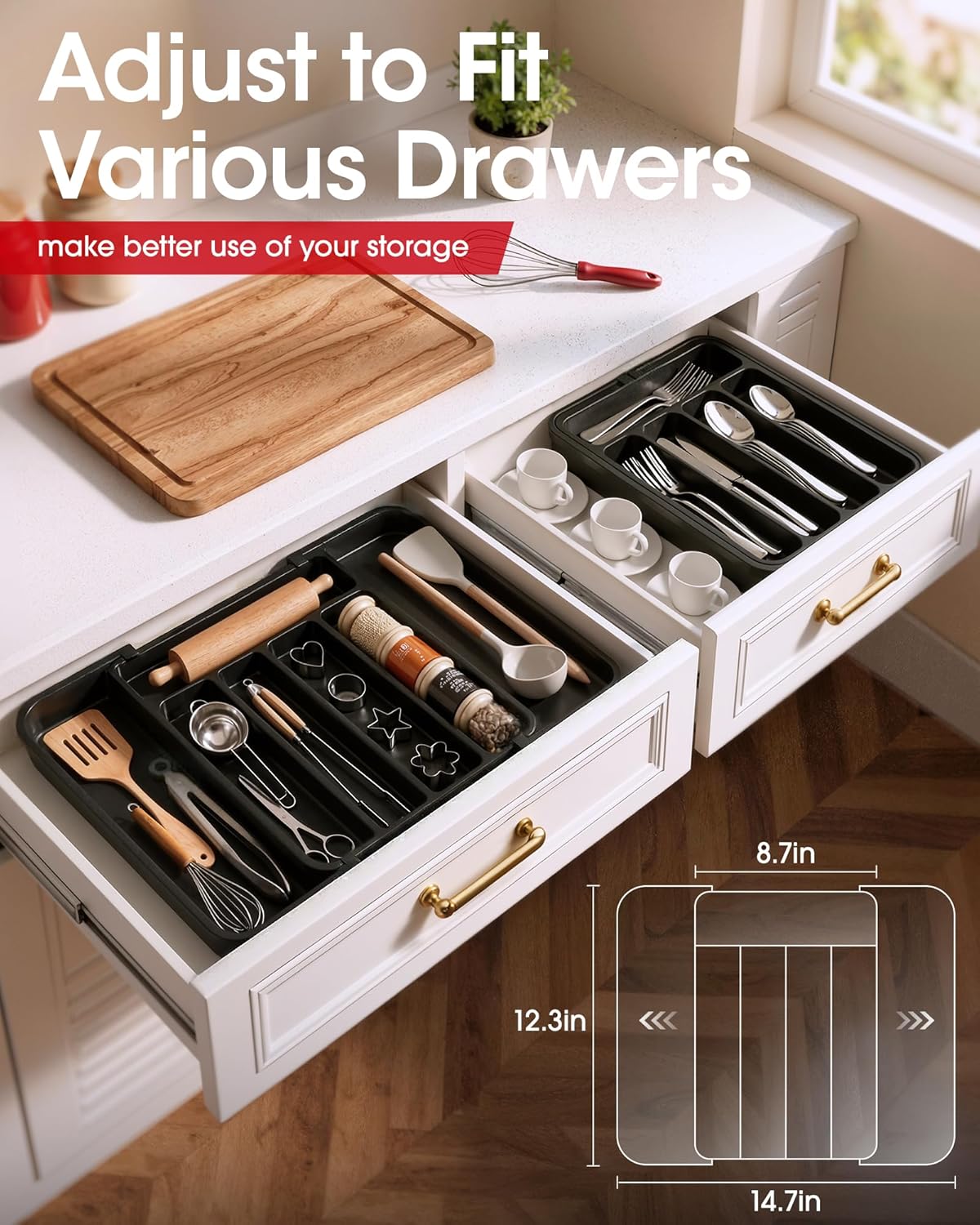 Silverware Organizer - Expandable Kitchen Drawer Organizer, Adjustable Utensil Organizer