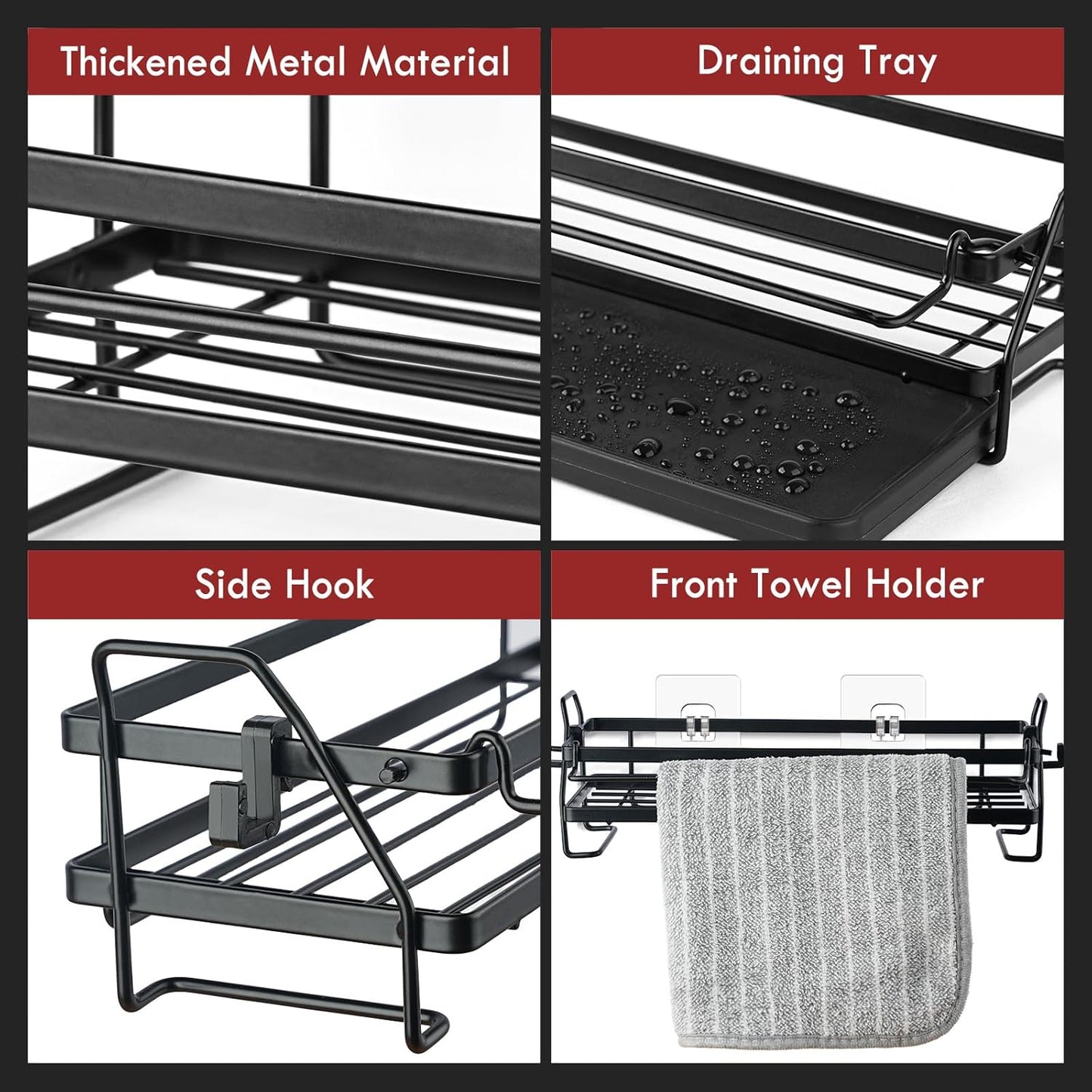 Sponge Holder for Kitchen Sink, Wall Mounted Sink Caddy with Self-Draining Drain Tray