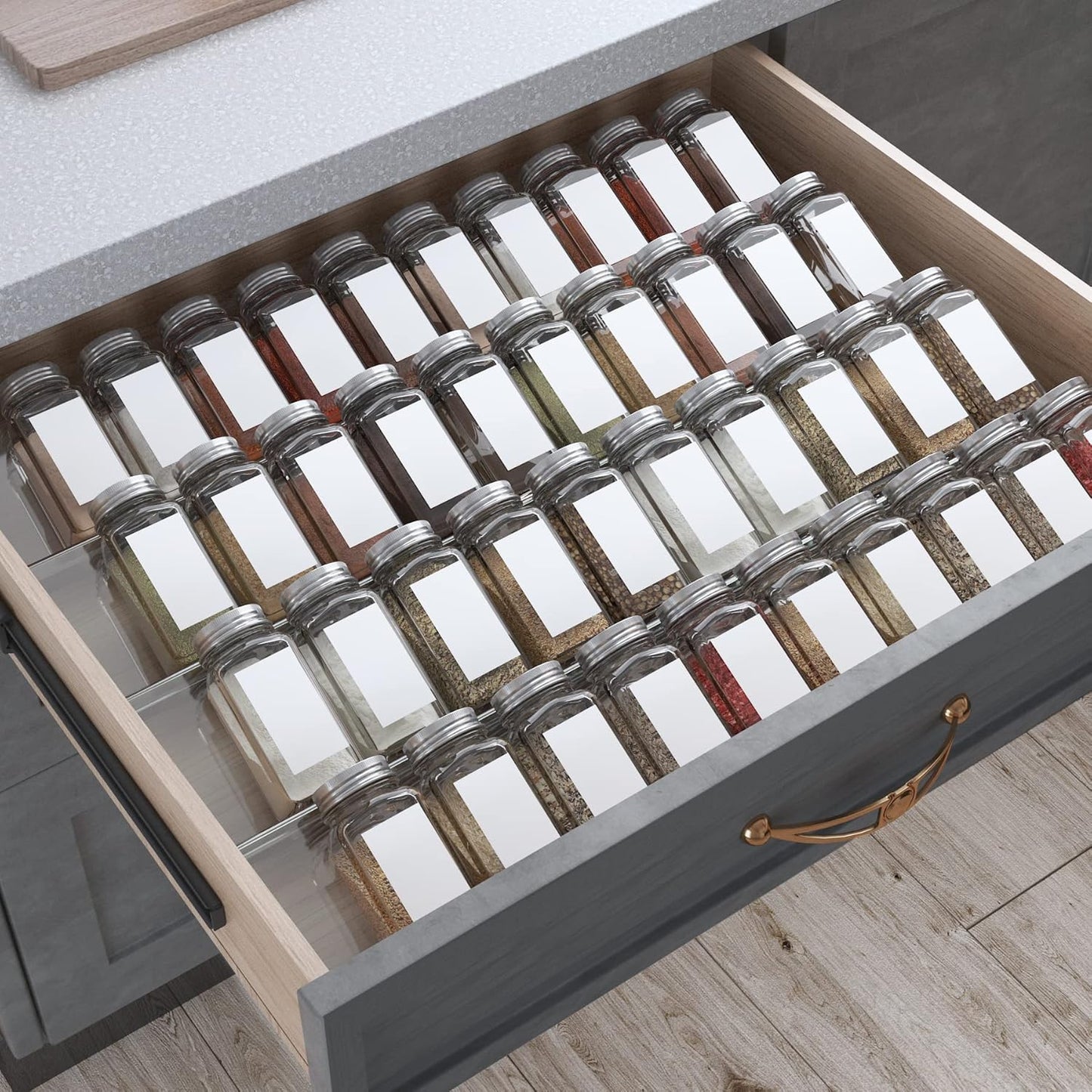 Spice Drawer Organizer, 4 Tier- 8 Pack Kitchen Spice Rack Tray for Drawer