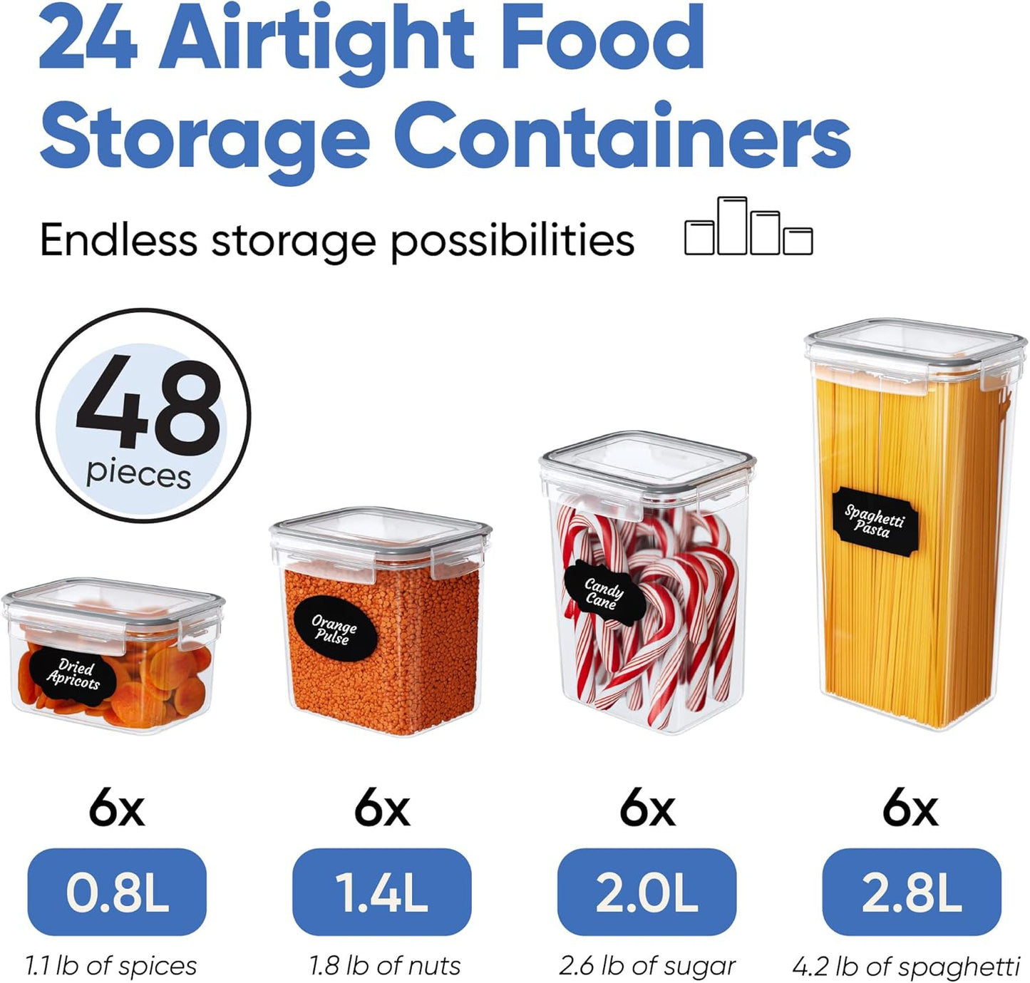 Airtight Food Storage Container Set - 24 Piece, Kitchen & Pantry Organization, BPA-Free