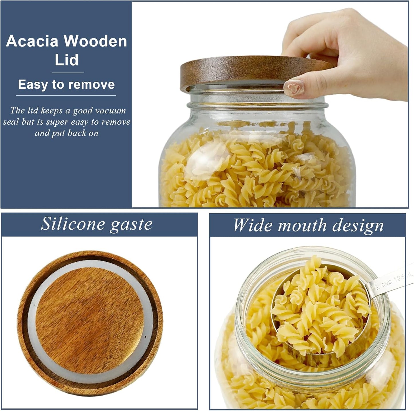 2 Pack Glass Flour Sugar Storage Containers with Handle, 1 Gallon Glass Jars with Airtight Lid