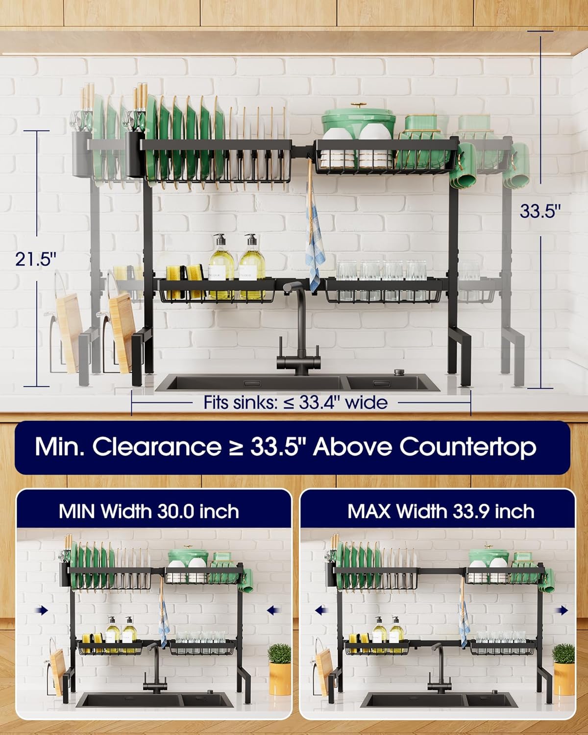 Over The Sink Dish Drying Rack - 30.0" to 33.9" x 21.5"