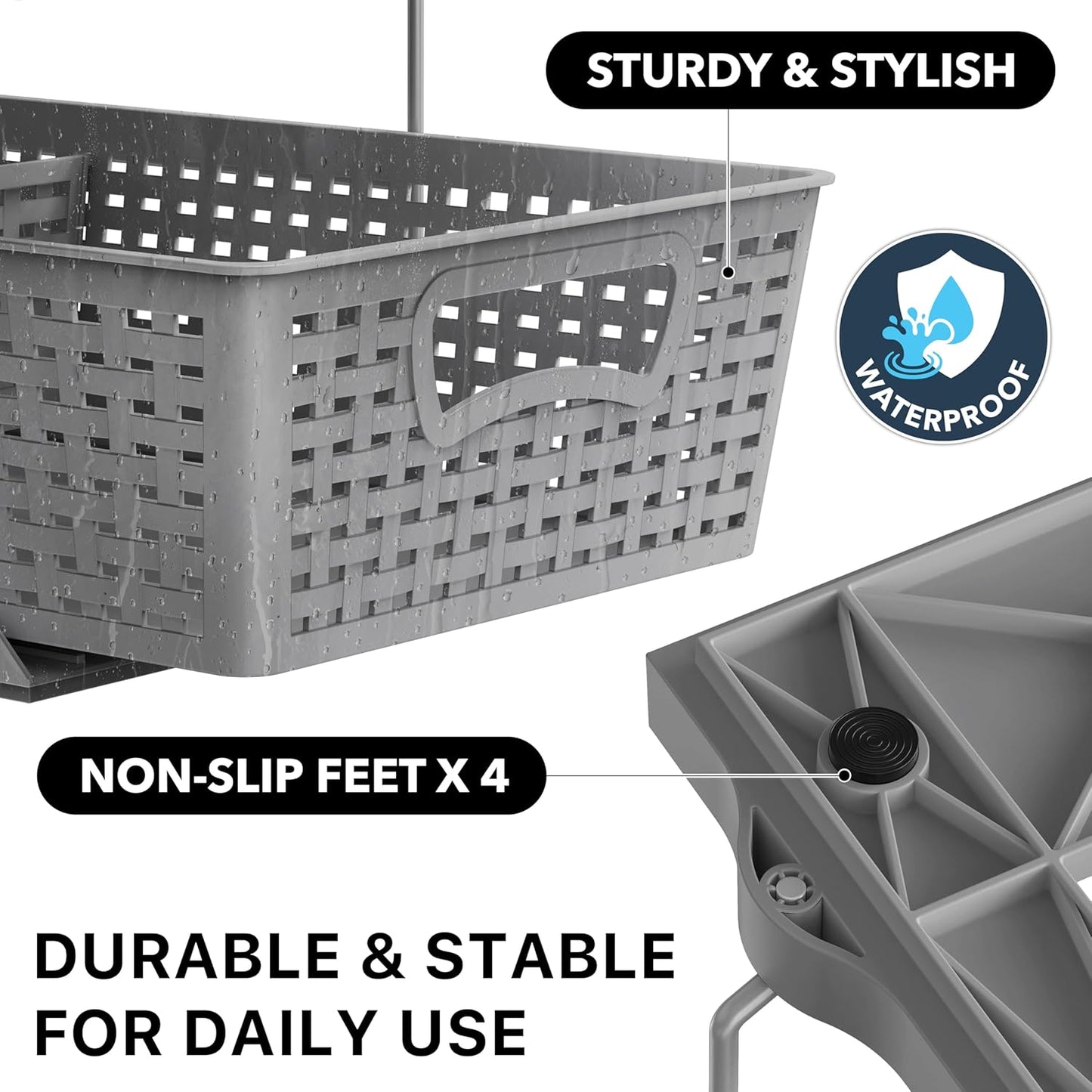 2 Tier Bathroom Organizer Tray Pull-Out Sliding Drawer, Under Sink Storage, Gray