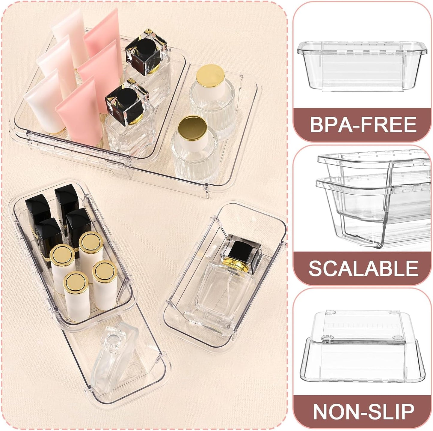 15 Pcs Extendable Clear Drawer Organizer, All Adjustable Vanity Storage Box