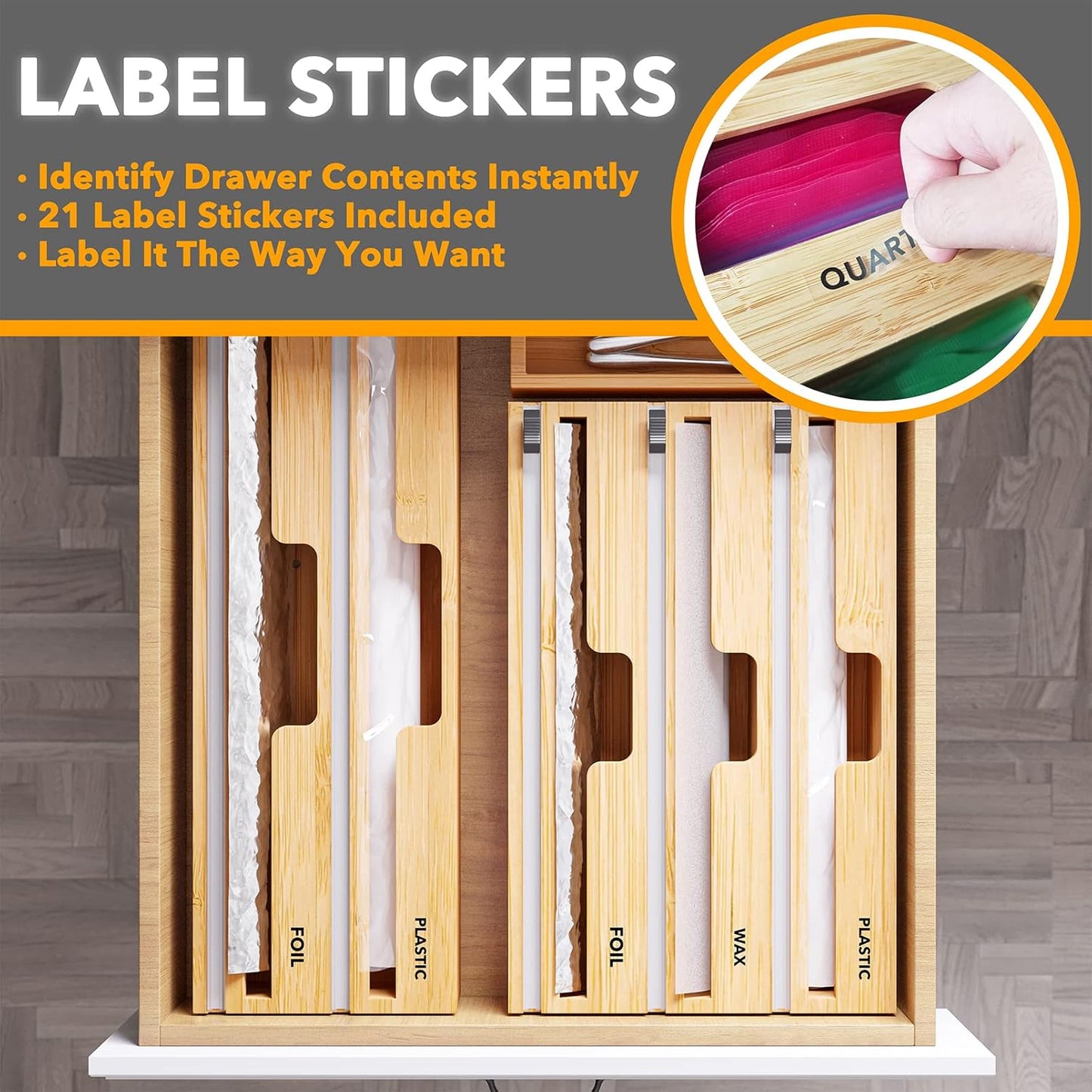 2 in 1 Long Wrap Dispenser (Need 3" Deep Drawer) with Cutter, Plastic Wrap