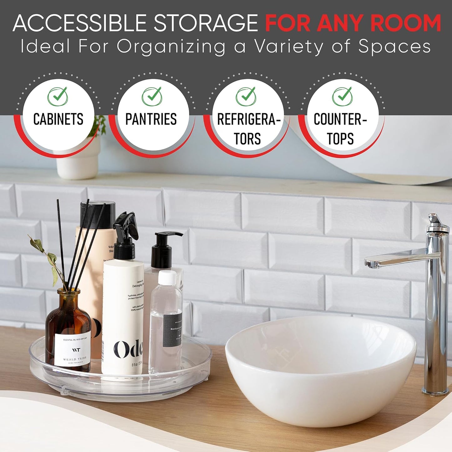 Clear Lazy Susan Turntable Organizer (Pack of 4) 9 Inch Acrylic Rotating Storage for Cabinet
