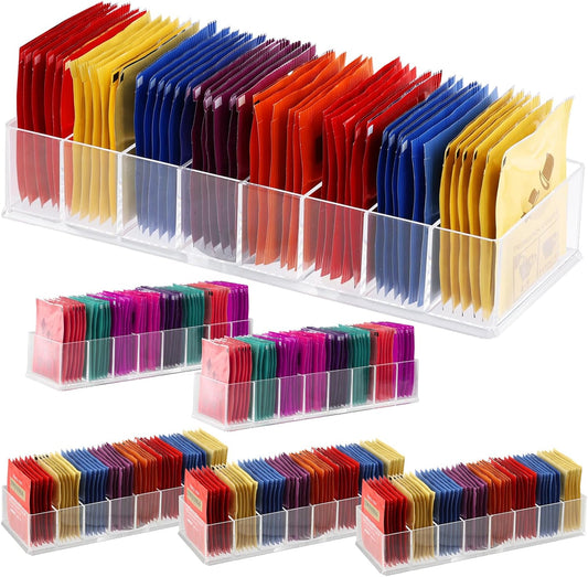 6 Pack Tea Bag Organizer, Clear Plastic Tea Bag Holder with Adhesive Non-Slip Pads
