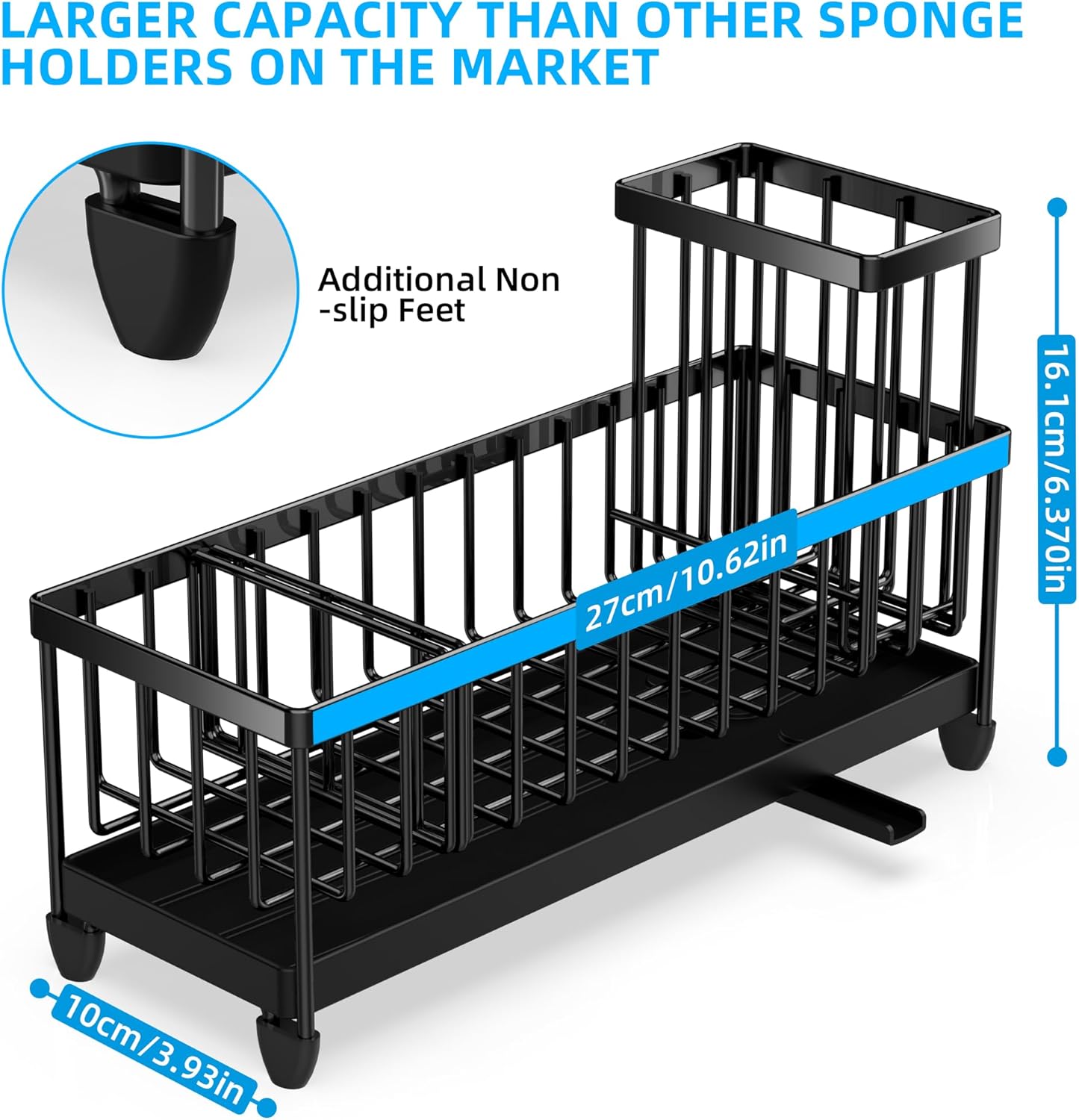 Extra Large Sponge Holder for Kitchen Sink Organizer Caddy