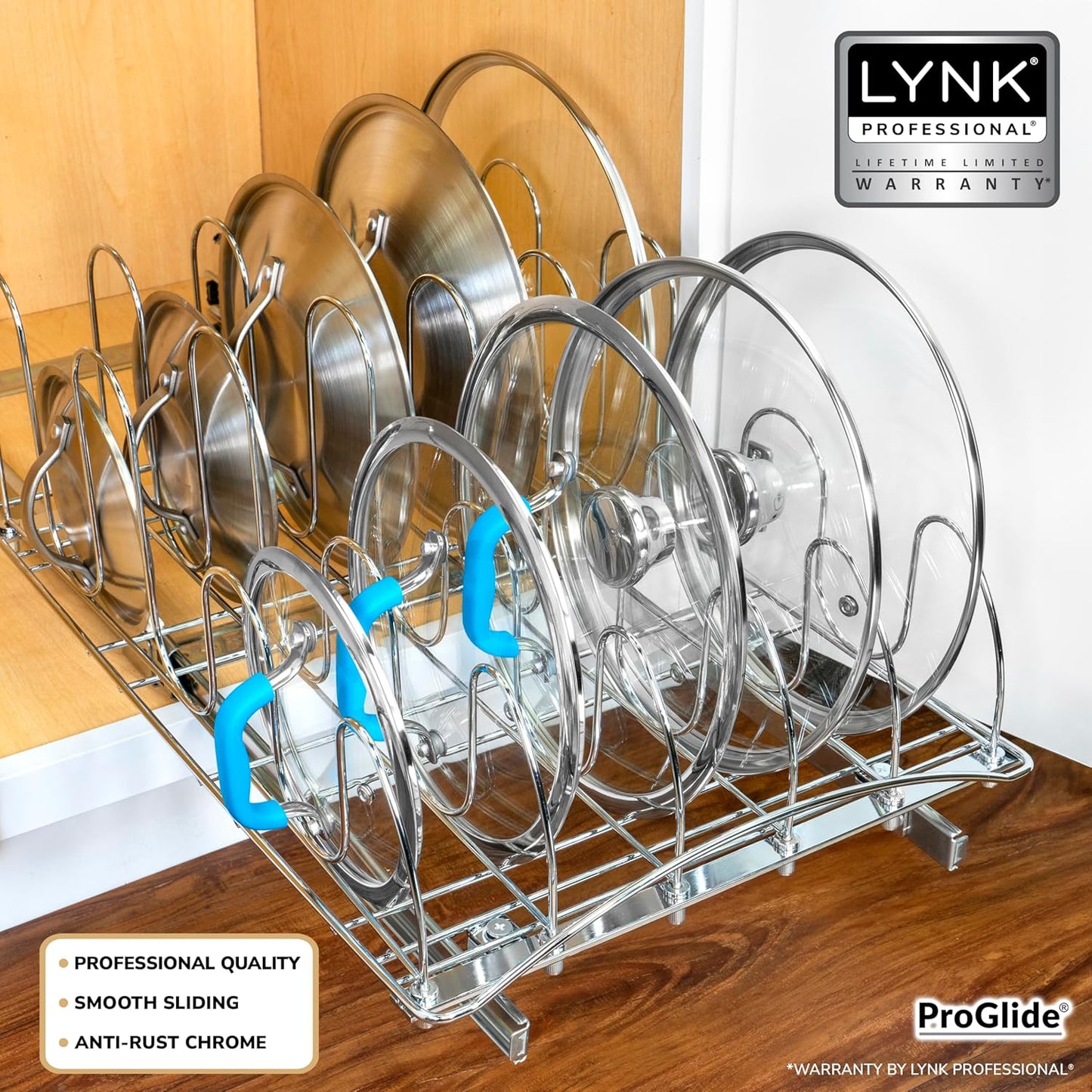 LYNK PROFESSIONAL® Pull Out Pot and Pan Lid Organizer Inside Cabinet
