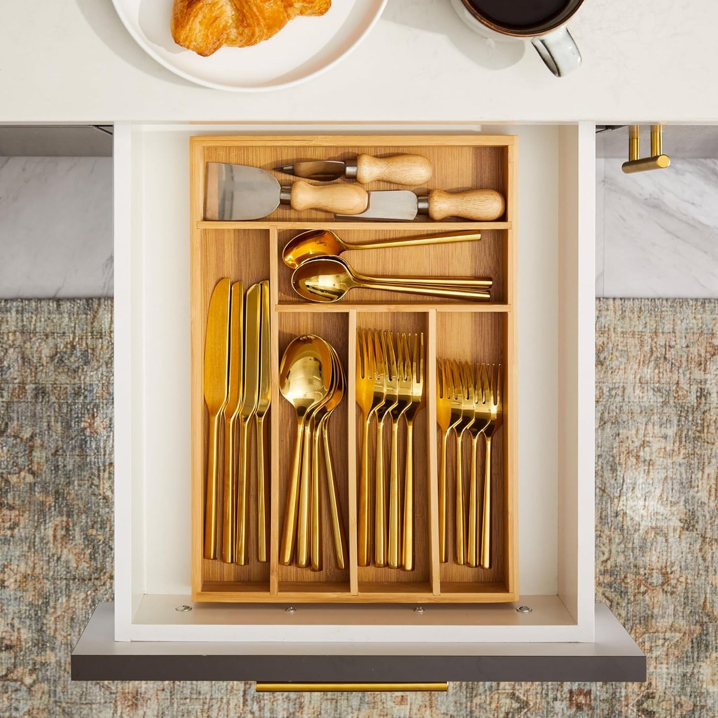 Silverware Organizer Tray - Brown Bamboo, 6-Slot