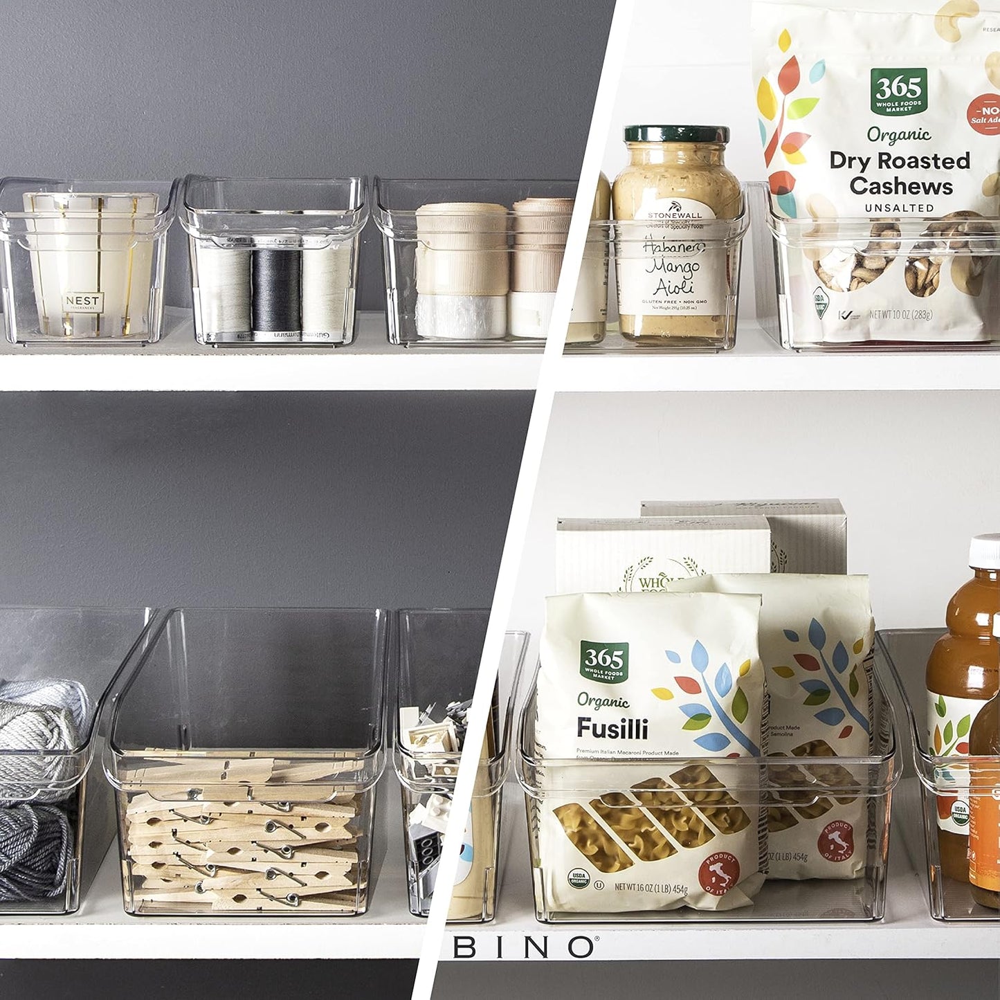 Plastic Storage Bins, Small | THE CURVE COLLECTION | Multi-Use Organizer Bins | Storage Containers Kitchen, Pantry and Home Organization | Fridge Organizers | Pantry Organization